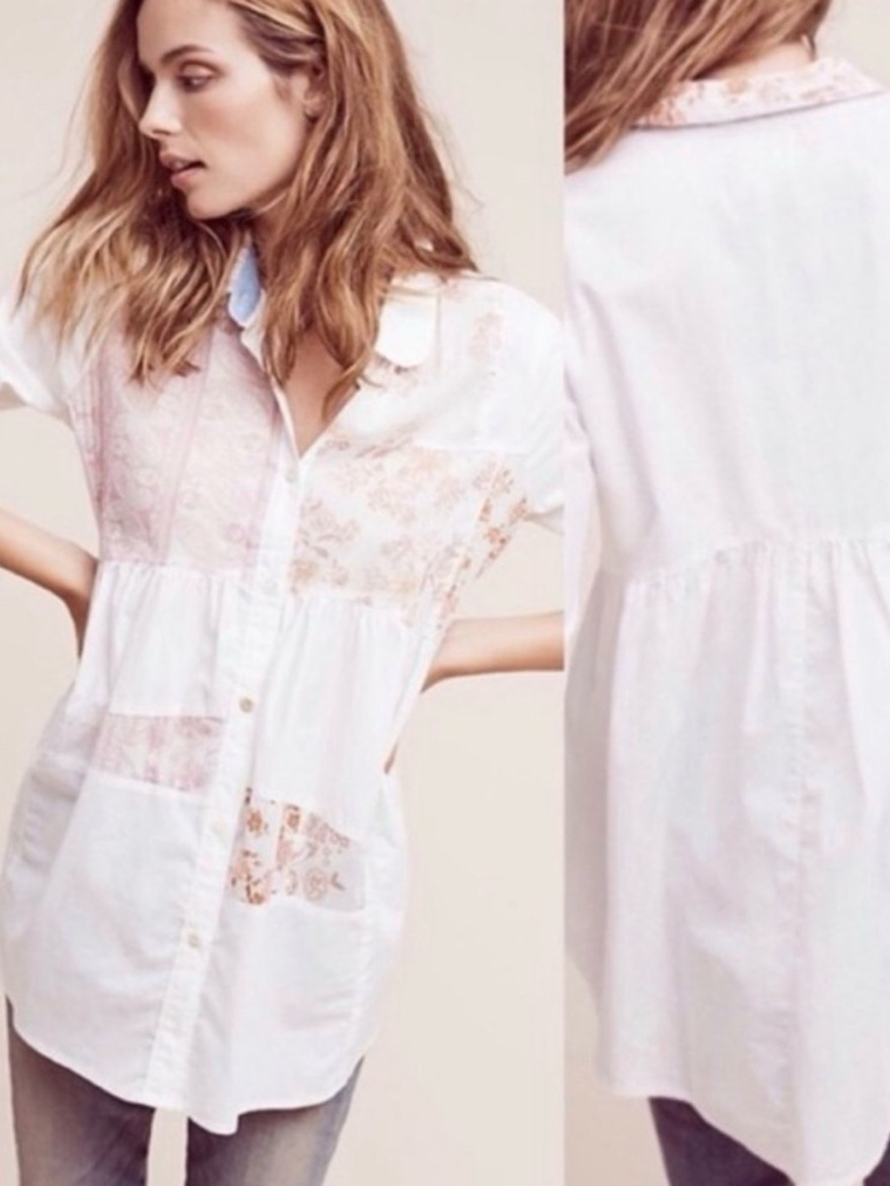 Maeve White Tunic with Pink and Orange Floral Panels